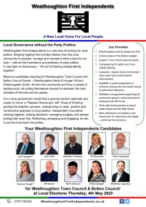 Westhoughton First Independents Election Leaflet 4th May 2023 (front).